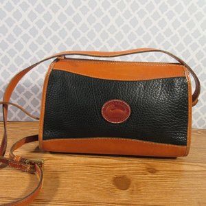 Vintage Dooney & Bourke black tan Crossbody Bag pebbled all weather leather